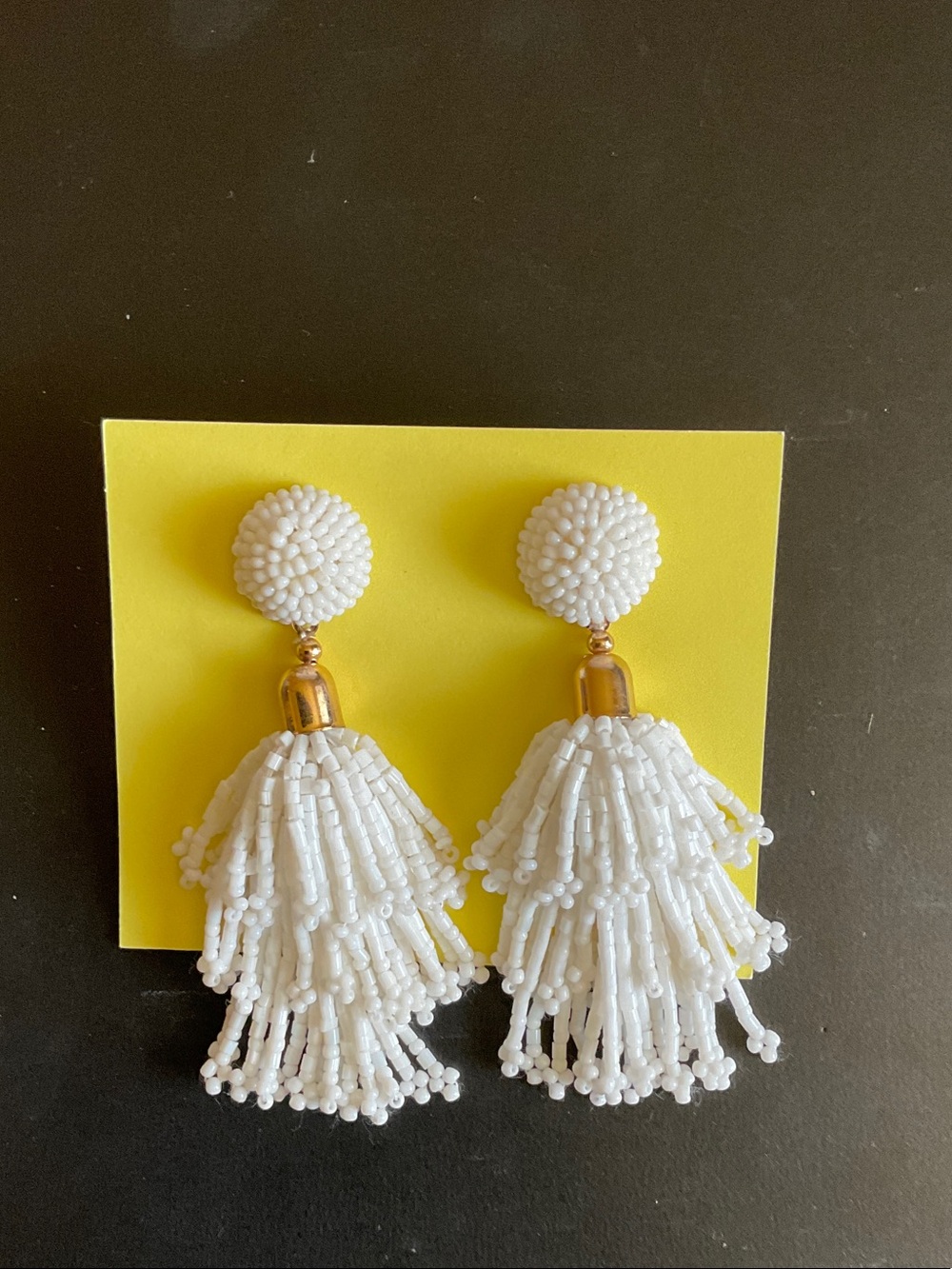 Panacea Cache White Beaded Tassel Earrings with Gold Accents